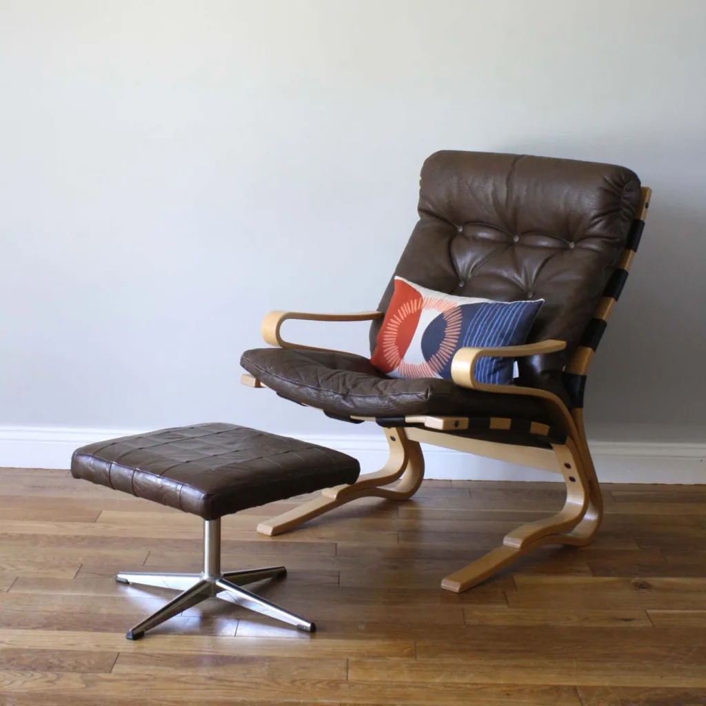 Vintage Norwegian Hove Mobler Tall Brown Leather 'Skyline' Armchair Original Homewares