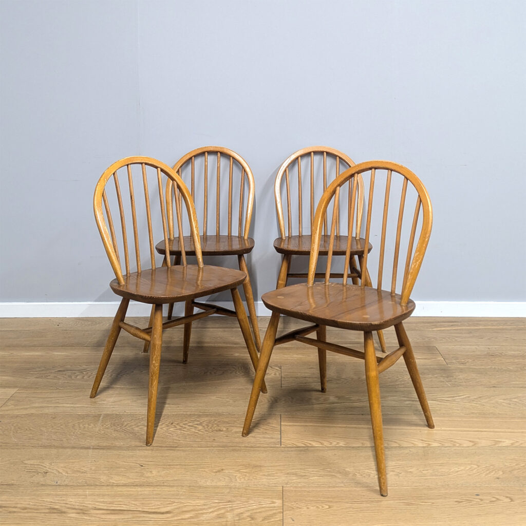 Set of Four Original Vintage Ercol Windsor 370 Dining Chairs