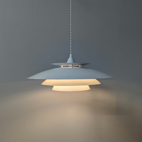 Large Danish Midcentury White Pendant Lampshade by Form-light - Fully Restored