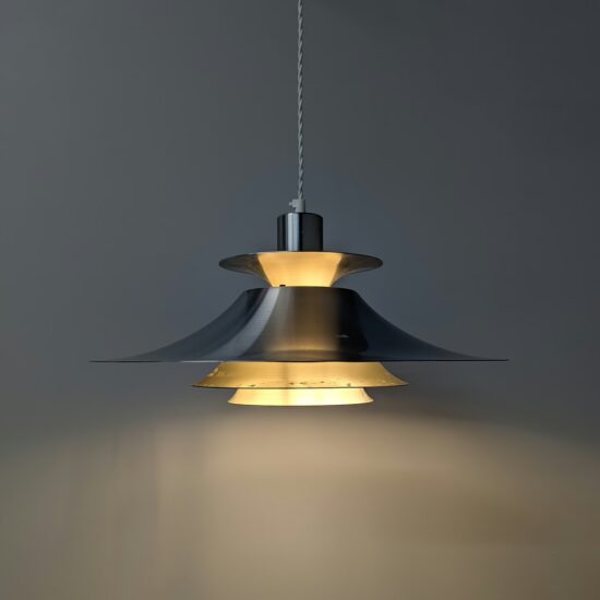 Danish Midcentury Silver Pendant Lampshade by Frandsen - Fully Restored