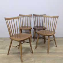 Set of Four Vintage Spindle Back Dining Kitchen Chairs Super set of four vintage spindle back dining kitchen chairs in elm and beech. Very similar to Ercol