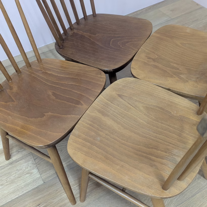 Set of Four Vintage Spindle Back Dining Kitchen Chairs Super set of four vintage spindle back dining kitchen chairs in elm and beech. Very similar to Ercol