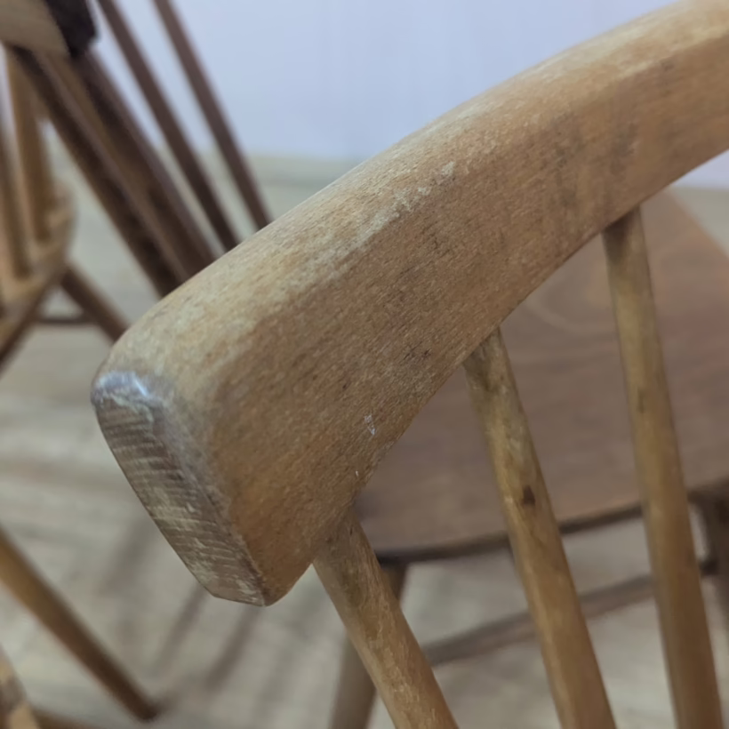 Set of Four Vintage Spindle Back Dining Kitchen Chairs Super set of four vintage spindle back dining kitchen chairs in elm and beech. Very similar to Ercol