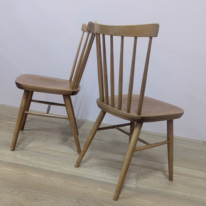 Set of Four Vintage Spindle Back Dining Kitchen Chairs Super set of four vintage spindle back dining kitchen chairs in elm and beech. Very similar to Ercol